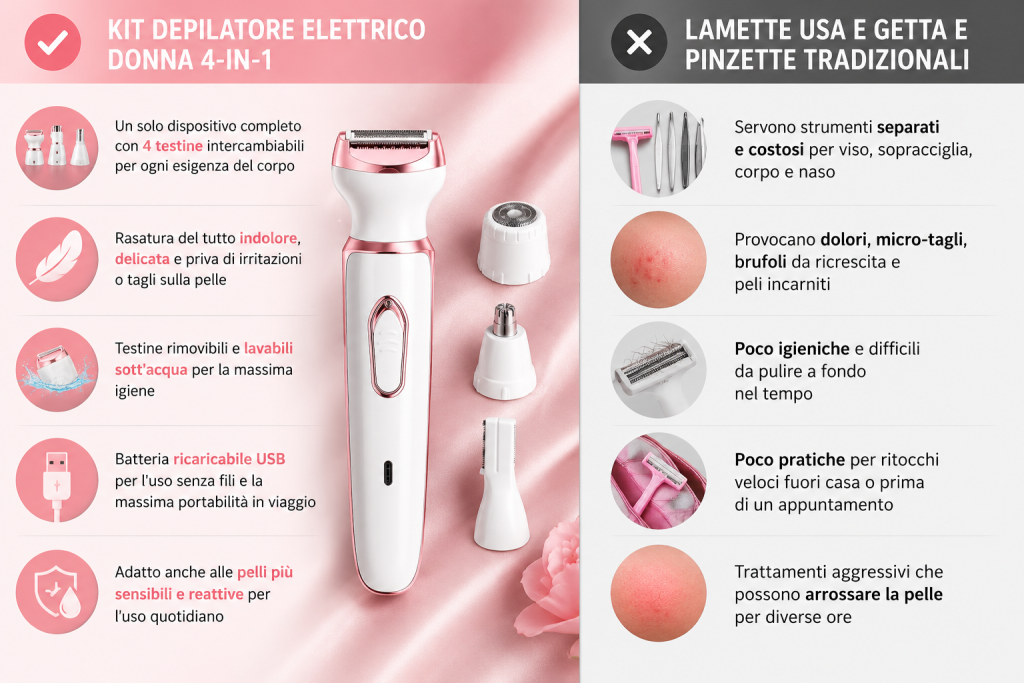 Kit Depilatore Elettrico Donna 4-in-1 Multi-Zona