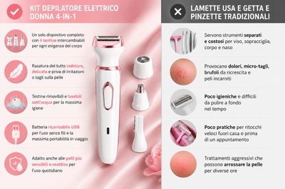 Kit Depilatore Elettrico Donna 4-in-1 Multi-Zona